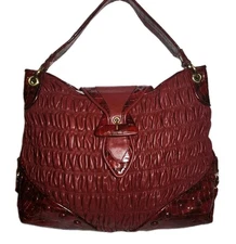 ISABELLA FIORE SLYLAR Y2K HOBO BLK CHERRY ROUCHED MOCK CROCO PATENT LEATHER $725