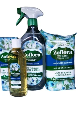 Zoflora Concentrated Disinfectant Snowdrop & Juniper Setof3. 250ml+800ml+96Wipes