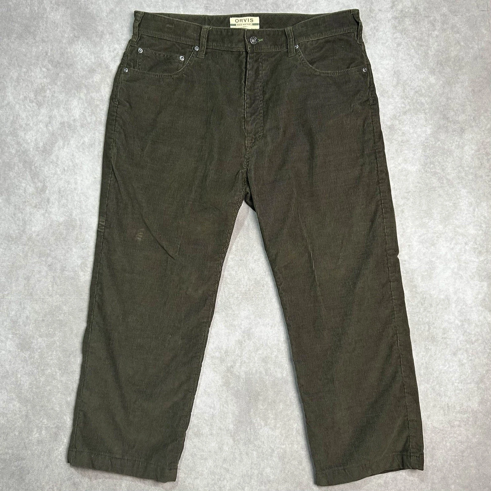 Orvis Corduroy Pants Mens Sz 34x25 Green 5 Pockets Trousers Straight Leg Fishing