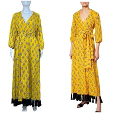 Rhode Lena Tassel Hem Wrap Maxi Dress Floral Print Boho Cottagecore Size Medium