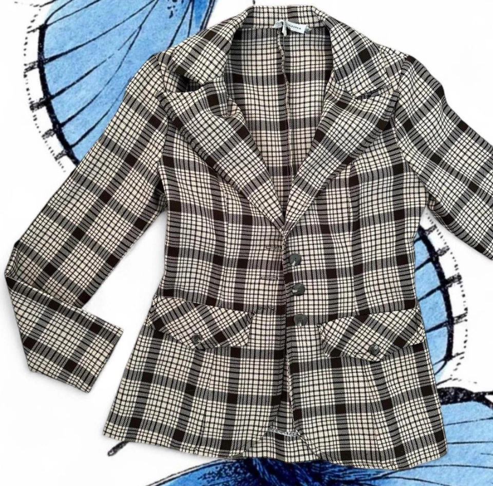 Vintage 70s Fitted Blazer Gaddi California XS/S Brown & Tan Plaid - Image 3 of 4