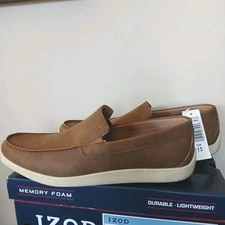 NEW IZOD Men's Seapoint Memory Foam Slip On Shoes Loafers Men's 13 Tan