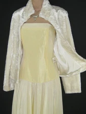 LAURA ASHLEY Vintage Lustrous Faux Fur Pale Cream Evening Festive Jacket, UK12