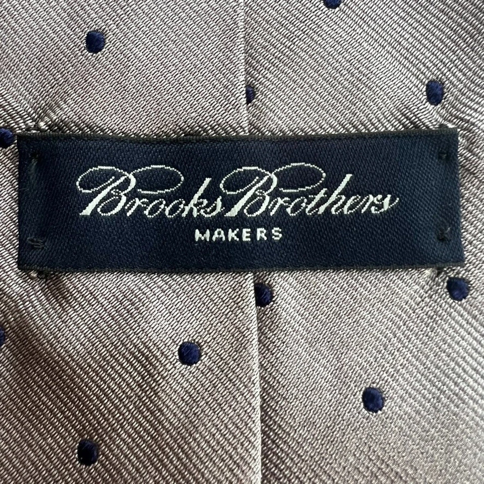 "Corbata Brooks Brothers unisex pura seda gris azul lunares clásica 59"" X 3,5""" Foto 3 de 4