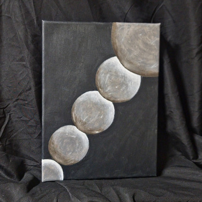 Oil/Acrylic Painting,9x12,Canvas,Abstract Black and Gray Spheres,Framed/Unframed