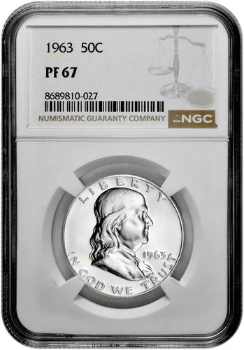 1963 50C Proof Silver Franklin Half Dollar NGC Graded PF 67 in New Holder