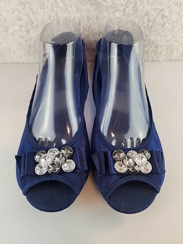 Zapatos planos de ballet Fioni para mujer azul malla estrás adornados talla 9,5 M  Foto 3 de 4