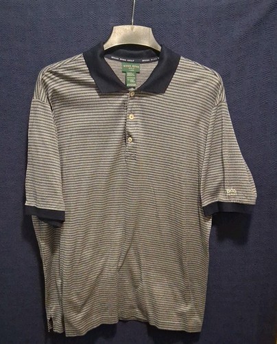 Hugo Boss Golf Men's XL Polo Shirt Navy Blue Check Logo 100% Cotton Italian Made - Picture 1 of 10