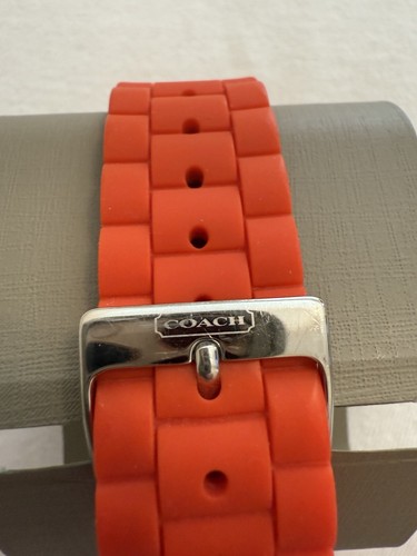 COACH Logo Analog Quartz Silver-tone Orange Rubber Strap Womans Wristwatch - Picture 6 of 17