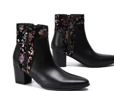 Men‘s Ankle Boots High Heel Point Toe Double Side Zip Casual Shoes Fashion Stage