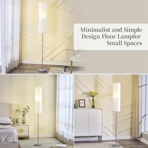 65" Floor Lamp for Living Room - Minimalist Paper Lantern Tall Corner Silver - Picture 6 of 8