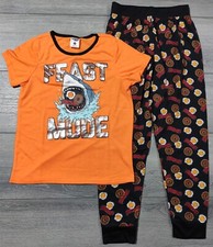 Boys Medium 8 Shark Pajamas Feast Mode Bacon Eggs Donuts Shirt Pant PJ Set