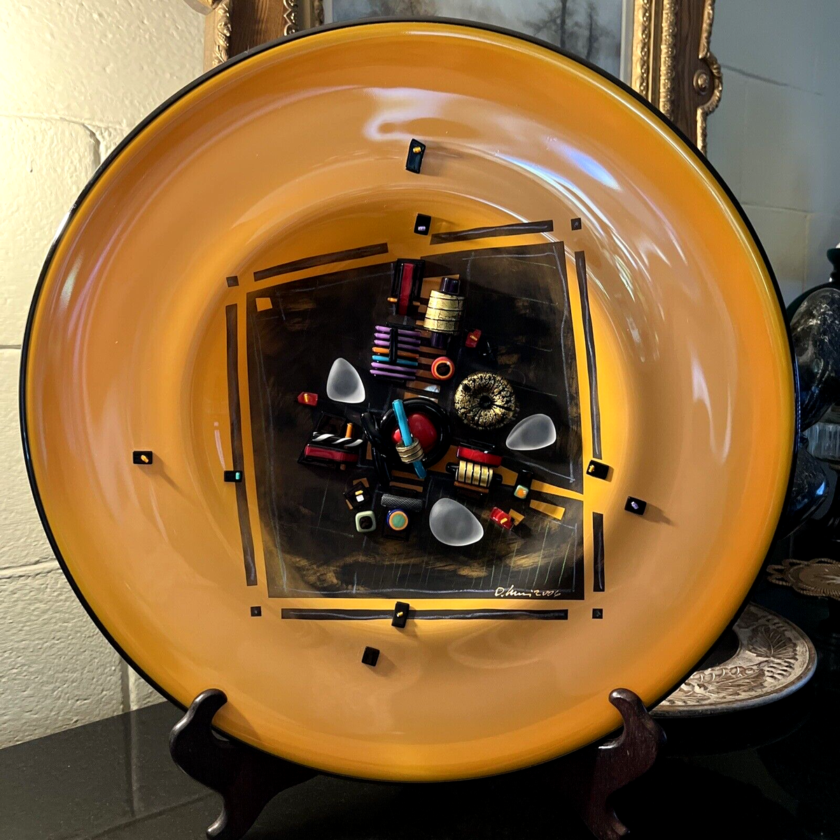 David Garcia Art Glass Postmodern Etched Fused 20 3/4