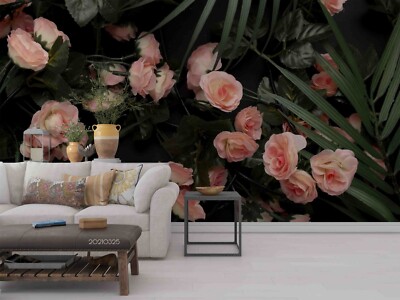 3D Pink Rose Leaves Plant Wallpaper Wall Murals Removable Wallpaper