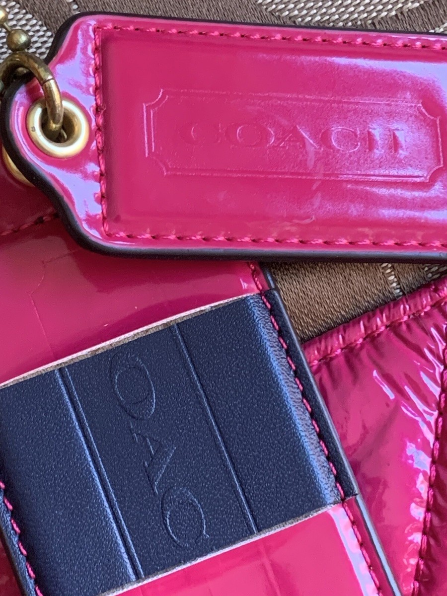 【COACH】PINK POPPY gloss patent leather Coach Pink Poppy Gloss Patent Leather/Canvas Shoulder Top Zipper
