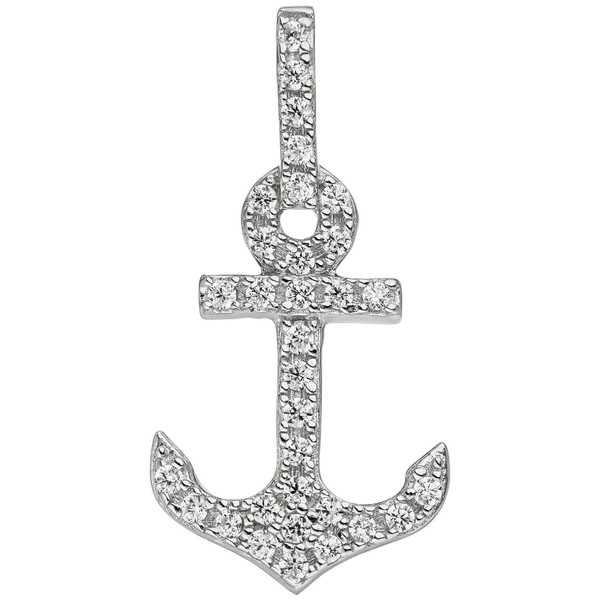 AnhäNger Halsschmuck Anker Schifsanker Mit WeißEn Zirkonia 925 Silber Rhodiniert-image