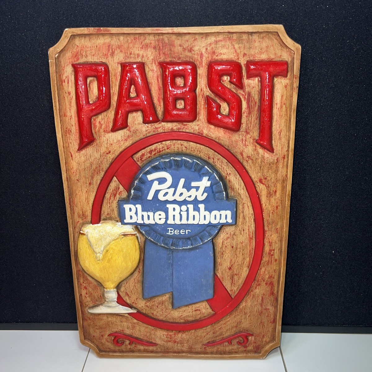 ブルーリボン 看板 パブストサイン サイン USA アメリカ ビンテー ebEb アメリカン レトロ ブリキ看板 Pabst Glass Blue Ribbon メタル