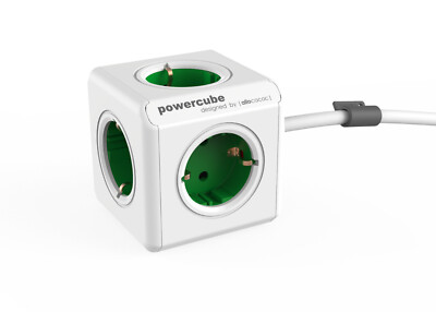 allocacoc PowerCube Extended, 5x Steckdose und Verteiler, 230V Schuko, Weiß Grün