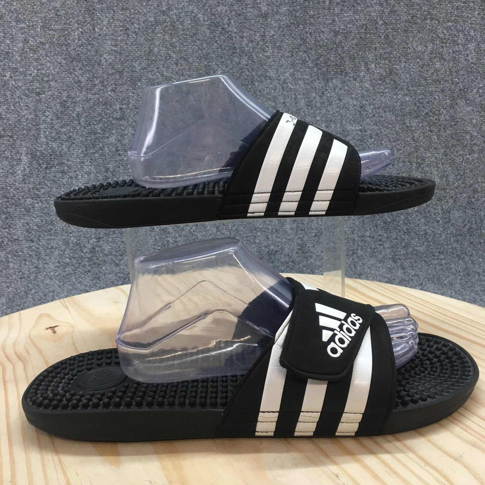 Adidas Sandali Uomo 13 Adissage Slides Ballerine F35580 Nero Bianco Gomma Slip On