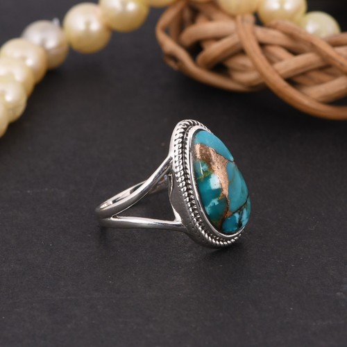 Anillo de plata esterlina 925 Mojave cobre turquesa joyería boho para mujer - Imagen 3 de 10