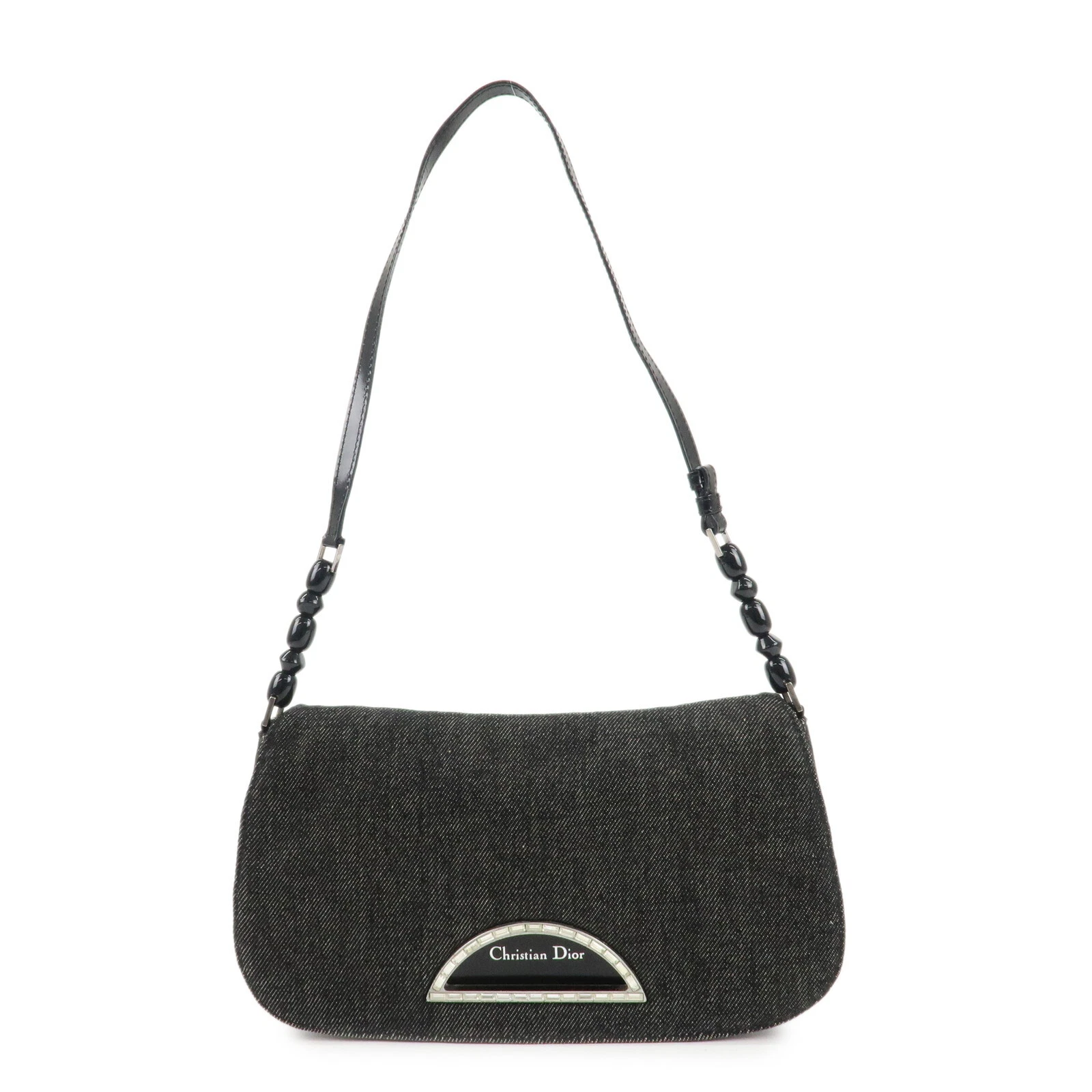 Authentique sac bandoulière Christinan Dior Maris toile perlée cuir noir occasion F/S