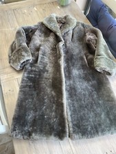 Vintage Dark Grey Royal Castor Beaver Lamb Shearling Coat - Size 12 14 16