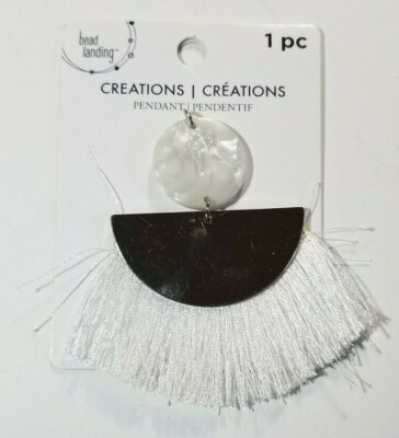 Bead Landing Creations Pendants White Fringe Silver Metal  Jewelry Making New