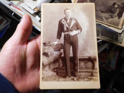 VICTORIAN CABINET PHOTO, HANDSOME FIREMAN IN UNIFORM, ALBION, NEW YORK