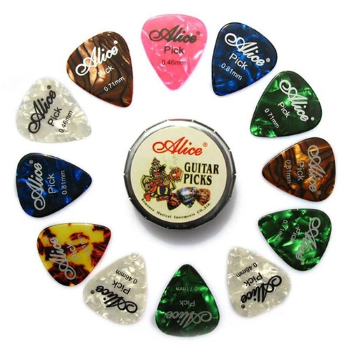 12x Alice Celluloid Acoustic Electric Guitar Picks Plectrums Set Case ...