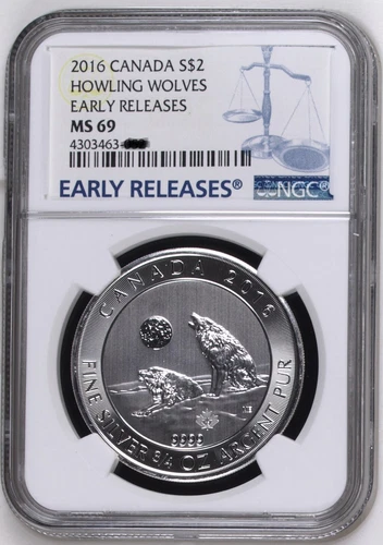 2016 Canada $2 3/4 Oz .9999 Howling Wolves NGC MS69 Early Releases