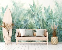 Fototapete Vlies BläTter Dschungel Palmen Creme GrüN Blau 39230-1 (9,03€/1Qm)