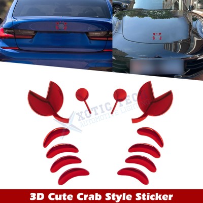 Red 3D Cute Crab Style Sticker for Car Logo Decoration Exterior Waterproof 1PC