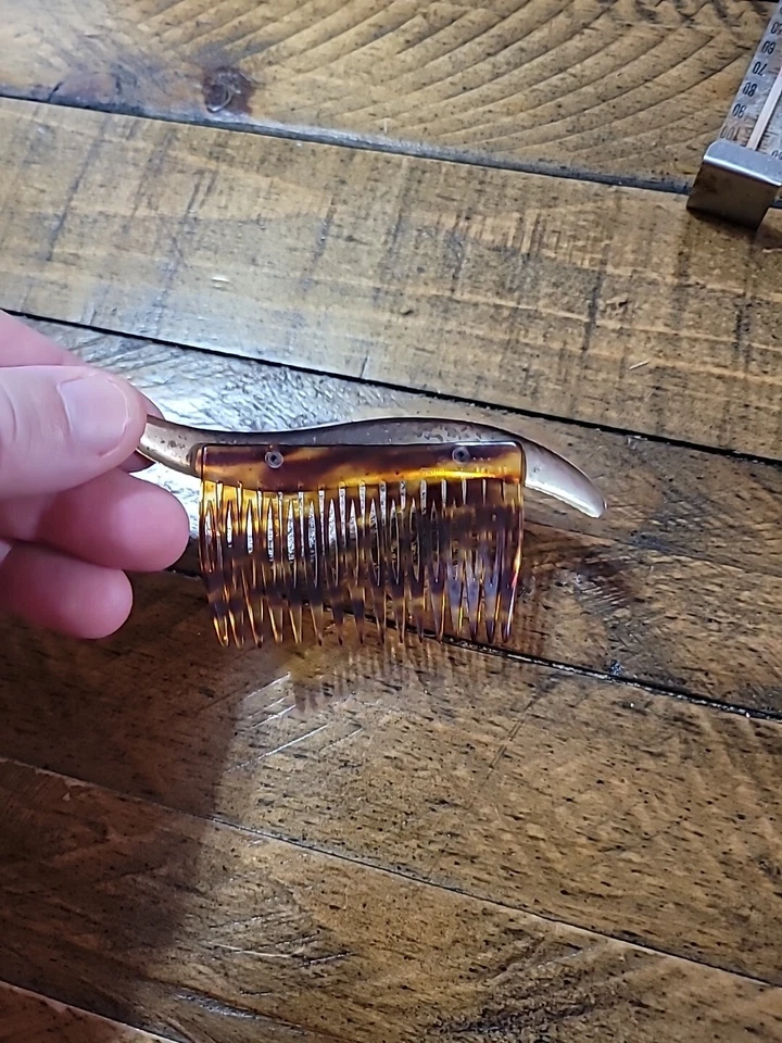 Винтажная расческа для волос RIVIERA FRANCE Gold Wavy Top черепаховый панцирь целлулоид 16 зубов - Изображение 2 из 4