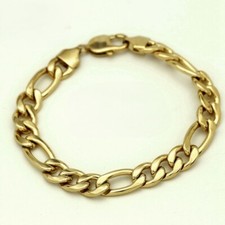 Men's 8.5" Stainless Steel 9mm Figaro Chain Bracelet Gold plated BOX