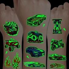 24 Sheets Luminous Race Car Temporary Tattoos for Kids Boys Birthday Party