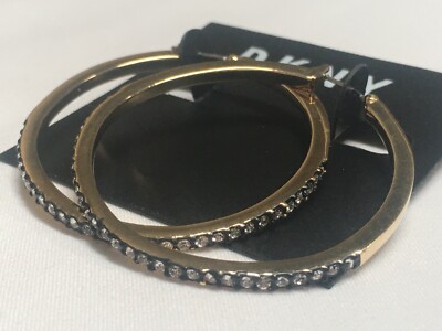 DKNY Clear Crystal Round Hoop Gold Plated Earrings 1