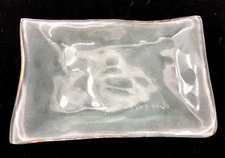 Signed ANNIE GLASS Frosted 24k GOLD TRIM Tray SOAP DISH Trinket BOWL Jewelry