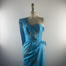 Vintage l 50s M Shaheen Hibiscus Floral Buckle Back Cinch Waist Rockabilly Dress