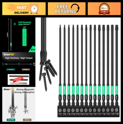 14pc Torx Bit Set - Magnetic Impact Driver & Security Bits, T7-T40, 6'' Long