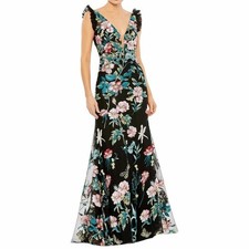 NEW Mac Duggal 68273 Black Multi Floral Embroidered Butterfly Formal Gown 6