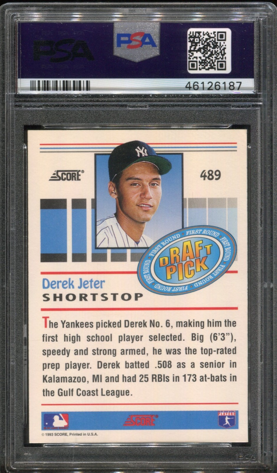 1993 Score Derek Jeter #489 RC HOF PSA 9 view 2