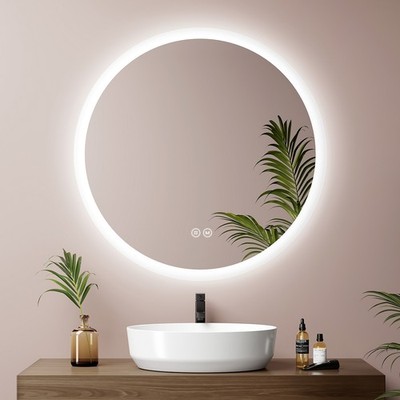 EMKE Badspiegel Rund LED Touch 50-80 cm mit Antibeschlag dimmbar & Memory