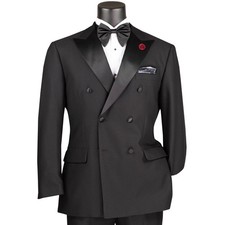 VINCI Men's Black Double Breasted Modern Fit Tuxedo w/ Flexible Waistband NEW