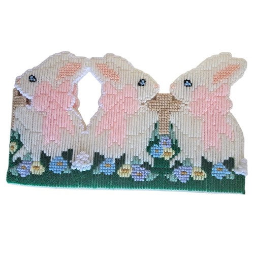 Vintage Plastic Canvas Bunny Easter Plant Pot Cover Handmade Spring Decor - Picture 3 of 5