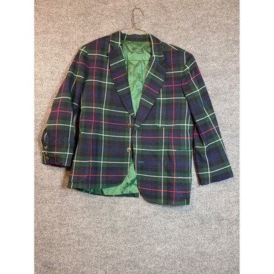 Vintage Just For You Carmel California Plaid Wool Blazer Green Blue Gold Button