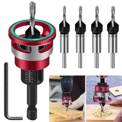 MARKENLOS 6 tlg Kegelsenker Bohrer Set, Bohrsenker mit Tiefenanschlag, Senker Holzbohrer