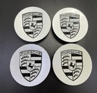 Porsche Alloy Wheel Centre Caps Brilliant Silver With Black Crest Genuine