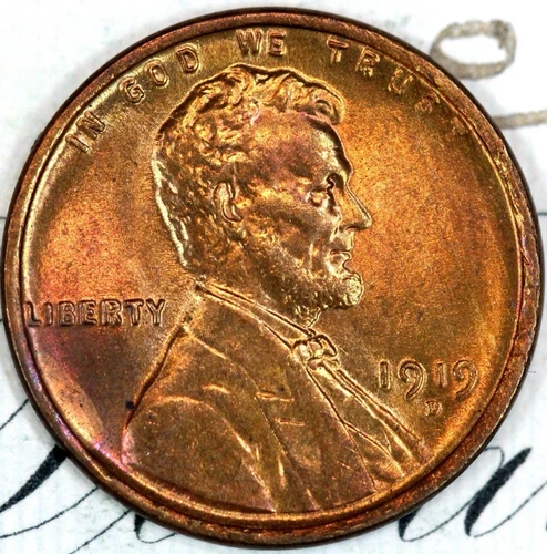 1919-D PRISTINE+ RED GEM BU MS LINCOLN WHEAT PENNY #DC70 ORIGINAL COLLECTION