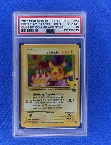 2021 Pokemon Celebrations Birthday Pikachu Holo Class Coll Black Star #24 PSA 10