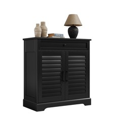 Bathroom Storage Cabinet 2 Doors Adjustable Shelves Freestanding Organizer Black
